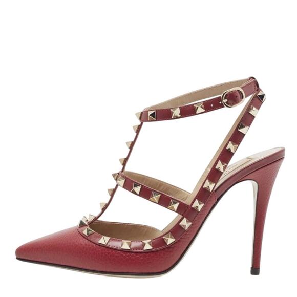 Valentino Garavani Shoes - Valentino Garavani NIB Rockstud Red Leather Ankle Strap Caged Heels Pumps 39
